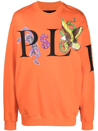 Shop Philipp Plein Graphic-print Cotton Sweatshirt In Orange