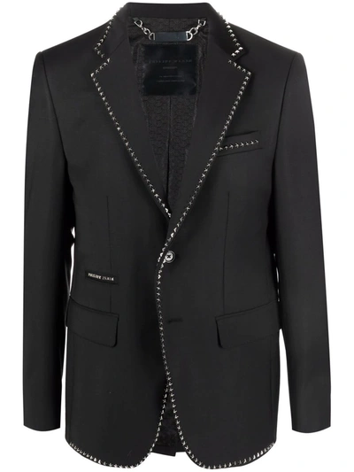 Shop Philipp Plein Studded-trim Single-breasted Blazer In Black
