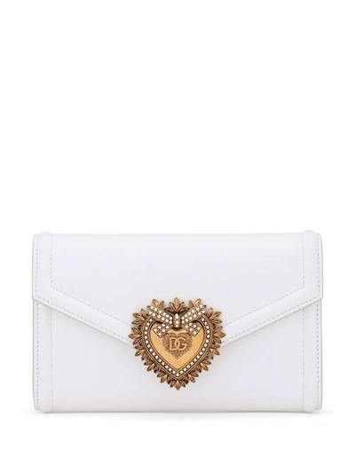 Shop Dolce & Gabbana Mini Devotion Envelope Clutch Bag In White