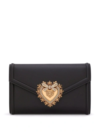 Shop Dolce & Gabbana Mini Devotion Envelope Clutch Bag In Black