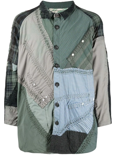 Shop By Walid Patchwork Cotton Shirt In Green