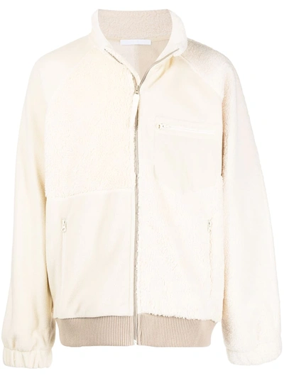 Shop Helmut Lang Zip-up Fleece Sweatshirt In White
