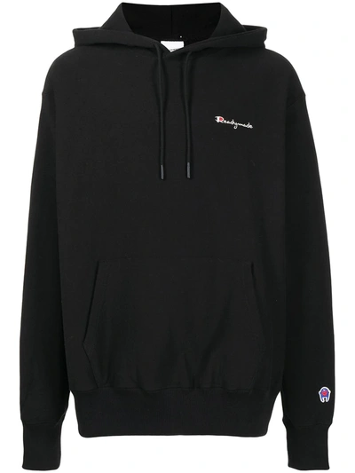 Shop Readymade Embroidered Logo Long-sleeve Hoodie In Black