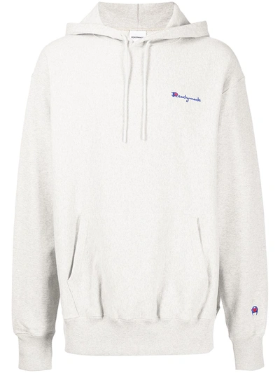 Shop Readymade Embroidered Logo Long-sleeve Hoodie In Grey