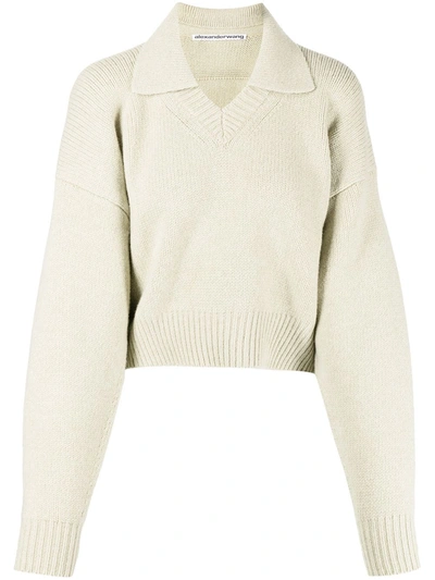 Shop Alexander Wang Collared V-neck Pullover In Green