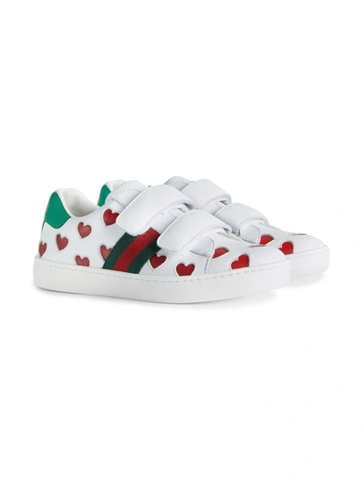 Gucci Kids' New Ace Hearts Leather Trainers 1-4 Years In White | ModeSens