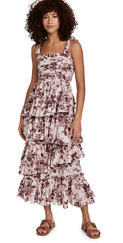 Shop Alemais Tiered Midi Dress In Burgundy