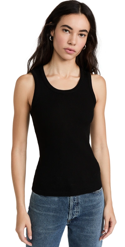 Agolde Poppy Ribbed Stretch Organic Cotton And Tencel-blend Jersey Tank In Black
