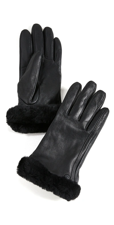 Shop Ugg Classic Leather Shorty Tech Gloves In Black
