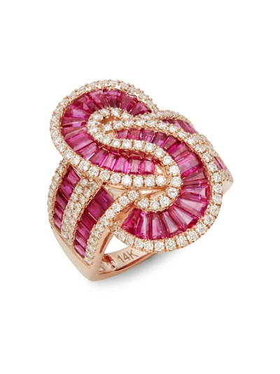 Shop Effy Women's 14k Rose Gold Ruby & Diamond Twist Ring