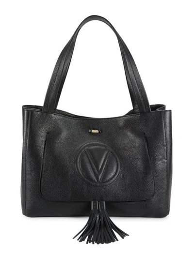 Shop Valentino By Mario Valentino Women's Ollie Pebbled Leather Tassel Tote In Black