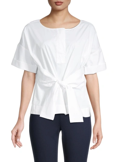 Shop Donna Karan Women's Short-sleeve Tie Stretch Top In White