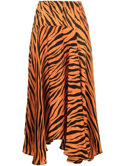 Shop Balenciaga Tiger-print Mid-length Silk Skirt In Orange