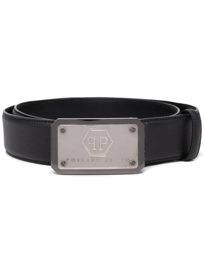 Shop Philipp Plein Logo-plaque Leather Belt In Schwarz