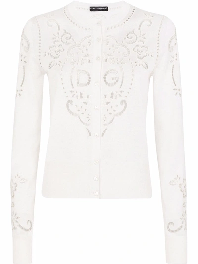 Shop Dolce & Gabbana Openwork-embroidery Silk Cardigan In Weiss