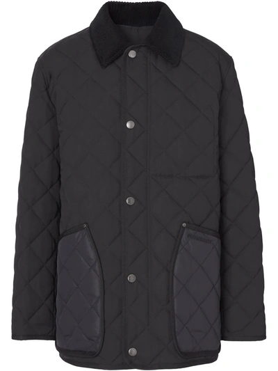 Shop Burberry Corduroy-collar Quilted Jacket In Schwarz