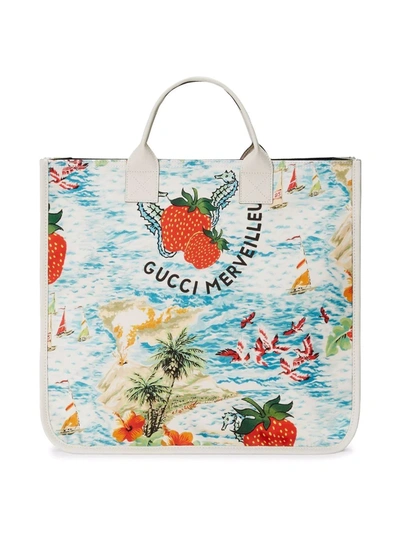 Shop Gucci Strawberry-print Tote Bag In Blau