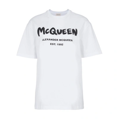 Shop Alexander Mcqueen Mcqueen Graffiti T-shirt In White Black