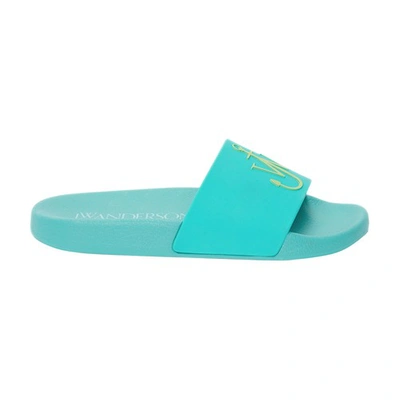 Shop Jw Anderson Pool Slides Anchor Embroidery In Turquoise Green