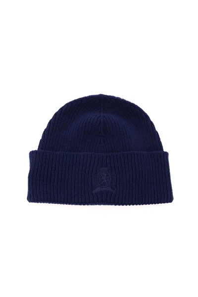 Shop Tommy Hilfiger Logo Embroidered Beanie In Navy