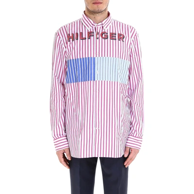 Shop Tommy Hilfiger Logo Printed Striped Shirt In Multi
