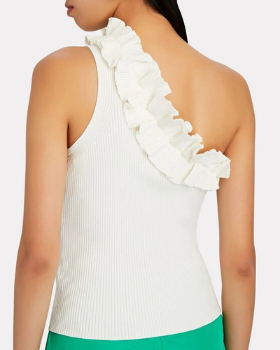 Shop Zimmermann Postcard One-shoulder Rib Knit Tank In Ivory