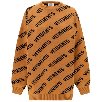 Shop Vetements Women's Jumper Sweater Crew Neck Round  Monogram In Brown
