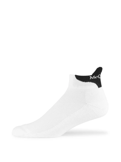 Shop Alexander Mcqueen Men's Logo Ankle Socks In White Black