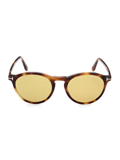 Shop Tom Ford Men's Aurele 52mm Round Sunglasses In Havana