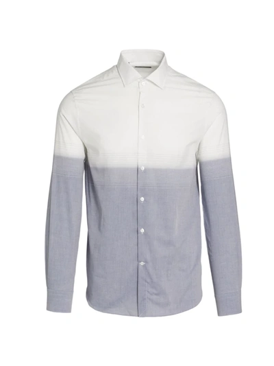 Shop Saks Fifth Avenue Men's Slim-fit Ombré Woven Cotton Slim-fit Long-sleeve Shirt In Coconut Milk Navy Blazer
