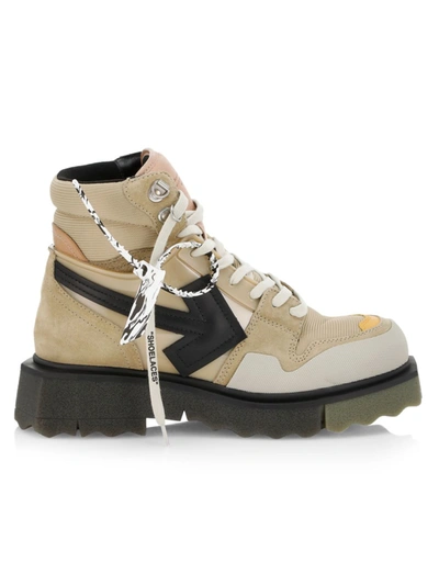 Shop Off-white Leather Hiking Sneakerboot In Beige Black
