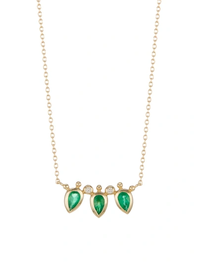 Shop Anzie Women's Bouquet 14k Gold, Emerald & Diamonds Necklace