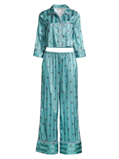 Shop Free People Satin 2-piece Pajama Set In Hazy Blue