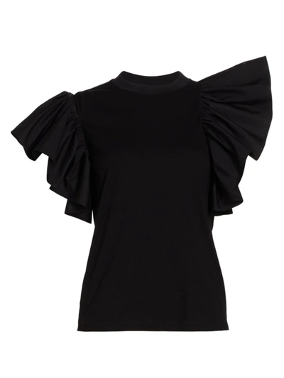 Shop Alexander Mcqueen Women's Flutter-sleeve Cut-out T-shirt In Black