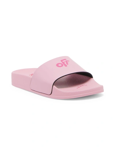 Shop Off-white Little Kid's & Kid's 'off' Monochrome Pool Slides In Pink Fuchsia