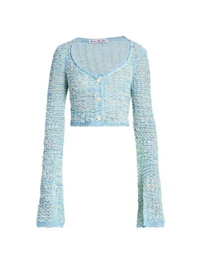 Shop Acne Studios Women's Kangie Cropped Openwork Cardigan In Aqua Blue