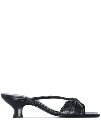 Shop By Far Freya 50mm Ruched Sandals In Black