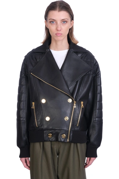 Shop Balmain Biker Jacket In Black Leather