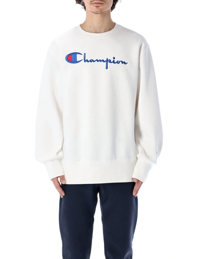 Shop Champion Reverse Wave Embroidered Logo Sweatshirt In White