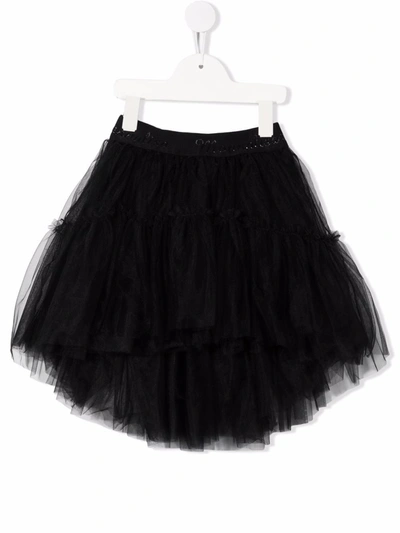 Shop Monnalisa Logo-waistband Tulle Skirt In Black