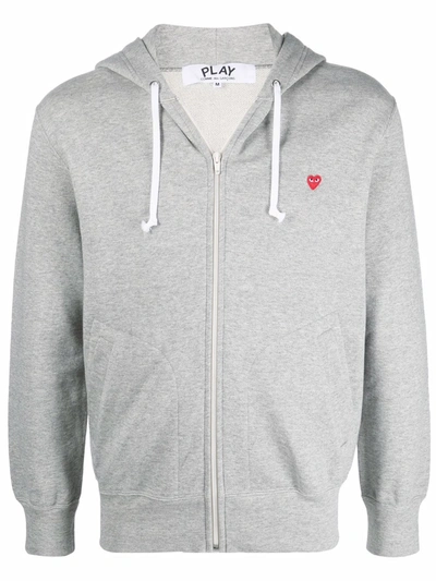Comme Des Garçons Play Heart Patch Zip-up Hoodie In Grey