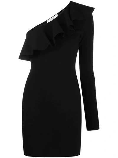 Shop Philosophy Di Lorenzo Serafini Ruffle-trim One-shoulder Minidress In Black