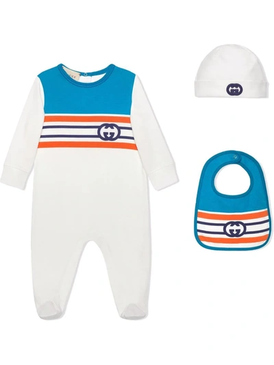 Shop Gucci Logo Print Babygrow Set In Blue