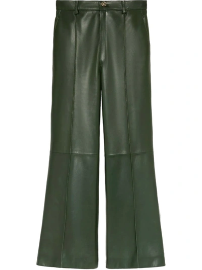 Shop Gucci Flared Leather Trousers In Green