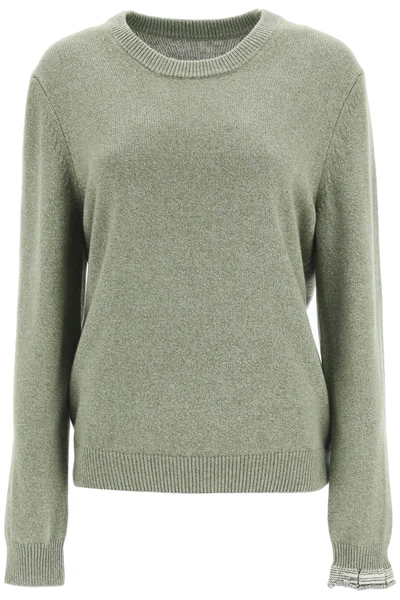 Shop Maison Margiela Sweater With Contrast Detail In Green,white