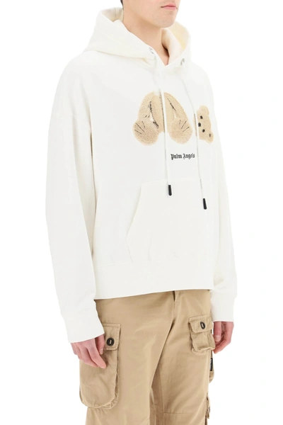 Shop Palm Angels Bear Embroidery Hoodie In White,beige