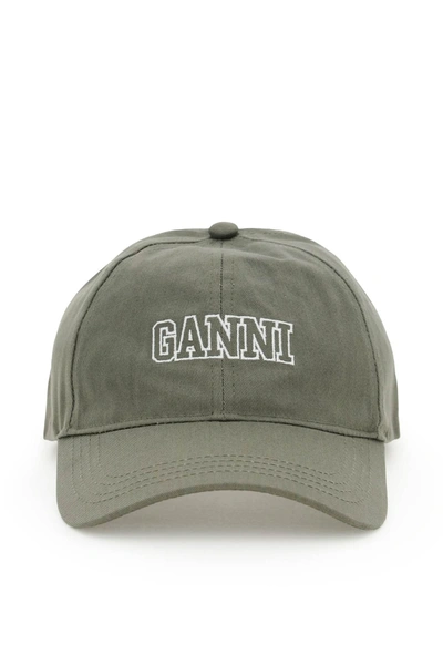 Shop Ganni Organic Cotton Baseball Cap In Khaki