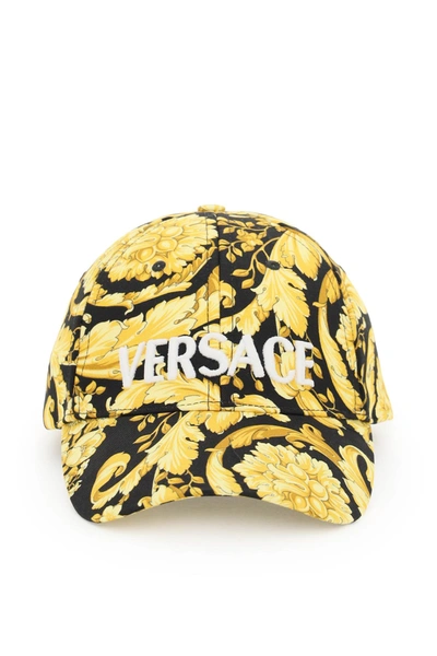 Shop Versace Barocco Print Baseball Cap In Gold,black