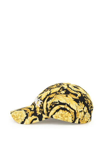 Shop Versace Barocco Print Baseball Cap In Gold,black
