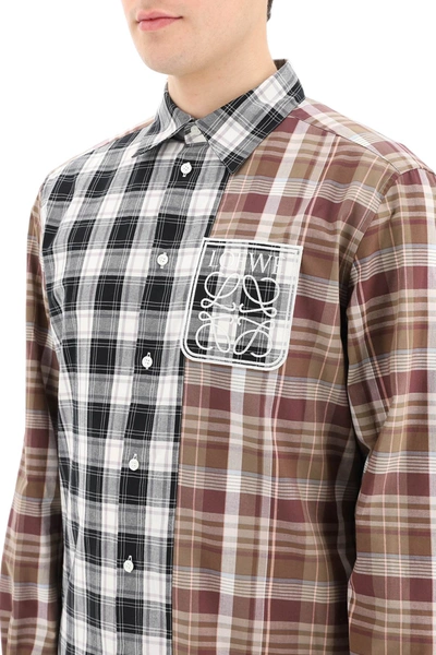 Shop Loewe Patchwork Check Shirt In Black,white,beige,red